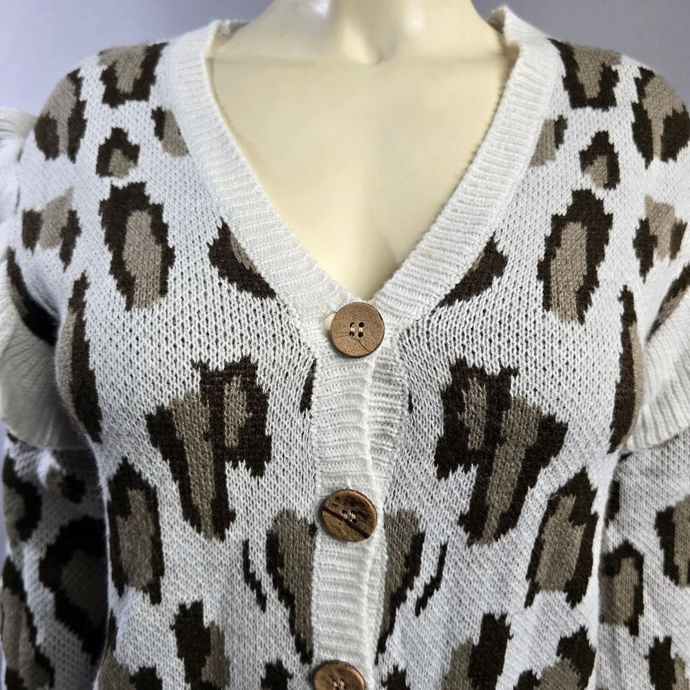 Chaser Xs Leopard Print Button-Up Sweater R12 - image 2